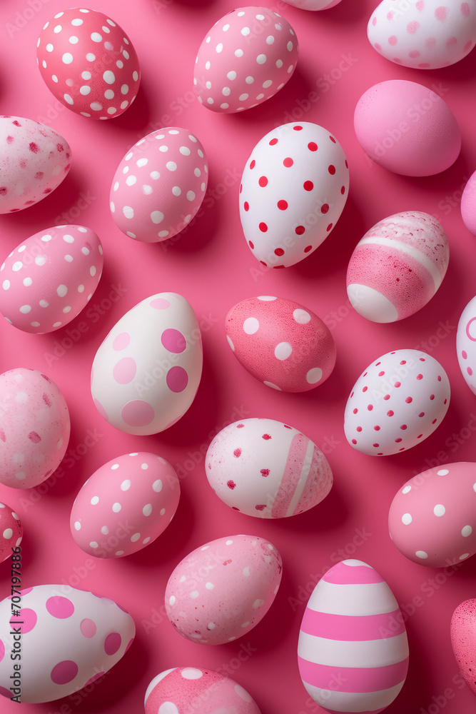 Pink Easter Eggs with Polka Dots Pattern for Spring Holiday Background