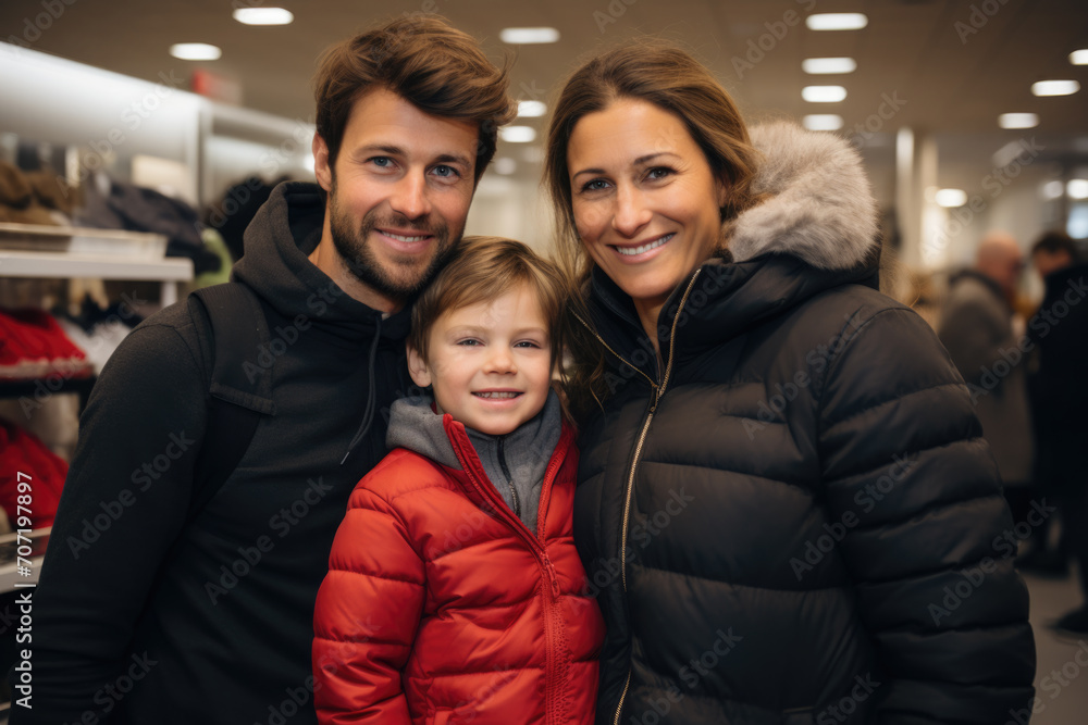 Young Family Enjoying Time in Shopping Mall During Holidays Young Family Enjoying Time in Shopping Mall During Holidays