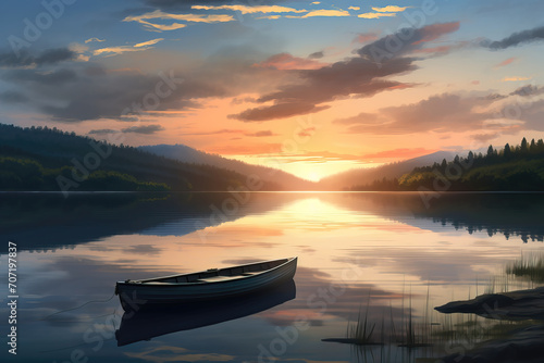 boat on the lake sunset