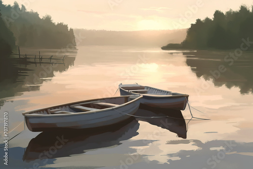 boat on the lake sunset © Edik