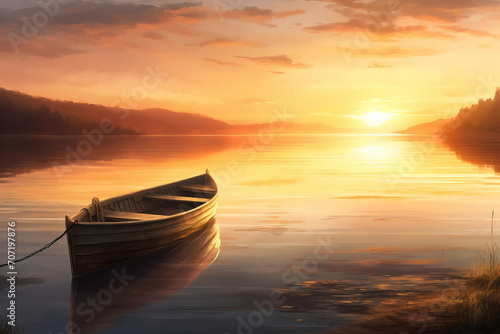 boat on the lake sunset