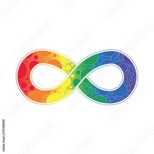 Infinity rainbow symbol with bubbles. Autism pride symbol vector illustration. infinity sign in rainbow spectrum colors. Neurodiversity awareness and acceptance.