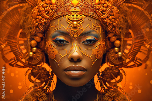 Beautiful young woman wearing traditional African head wrap photo