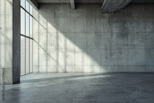 Minimalist Loft Interior with Empty Concrete Wall - 3D Illustration photo