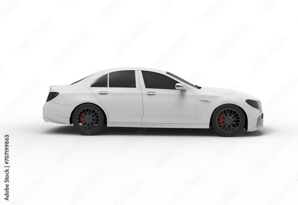 Fototapeta premium white car side view with shadow 3d render