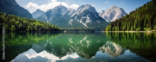 beautiful lake view with mountain background photo