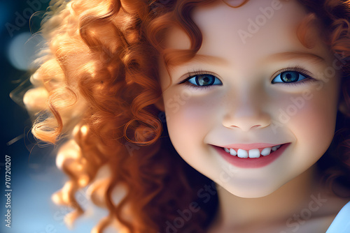 Foto profissional de criança menina ruiva sorrindo de perto generative AI
