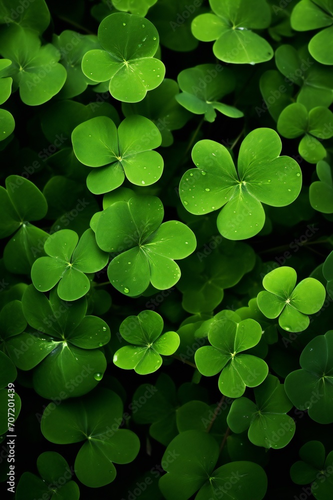 Bright green Clover leaves abstract natural background. three-leaves, shamrocks - symbol of St.Patrick`s day holiday. top view. copy space. template for design Bright green Clover leaves abstract natural background. three-leaves, shamrocks - symbol of St.Patrick`s day holiday. top view. copy space. template for design