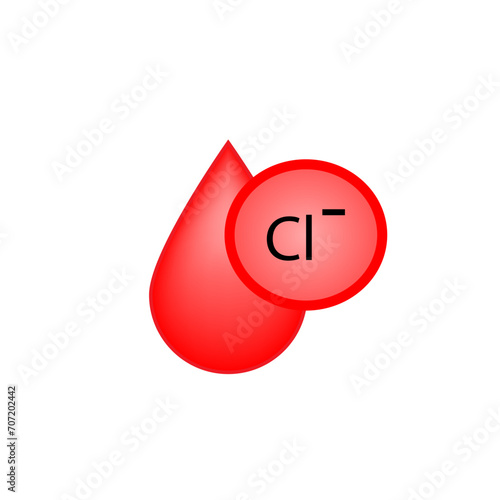 Chloride Cl electrolyte. Icon isolated on white background. Hyperchloremia and Hypochloremia. Chloride excess and deficit electrolyte disorders. Scientific design. Vector illustration.