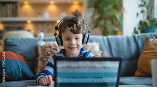 Online learning from child's home using laptop in living room