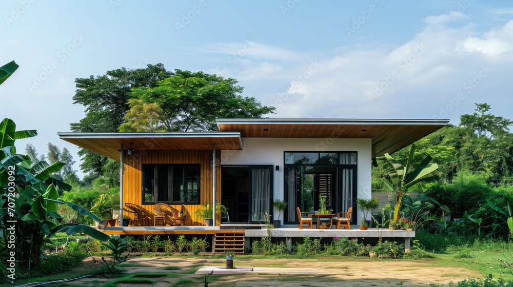 The small Modern house minimalist in rural Thailand