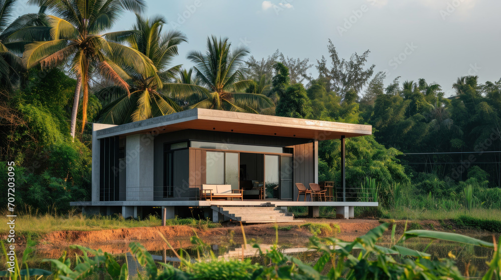 The small Modern house minimalist in rural Thailand