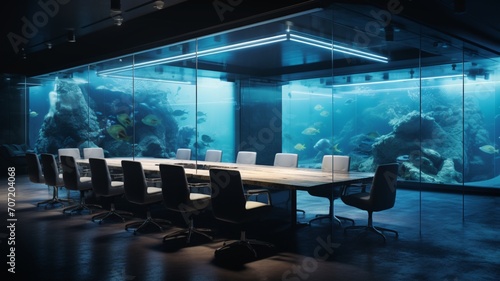 Aquarium wall decor hotel meeting table picture AI Generated art