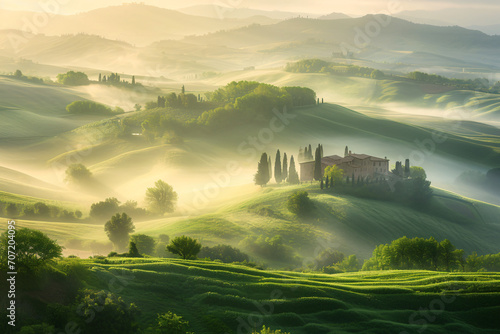 Beautiful foggy landscape in Tuscany Italy