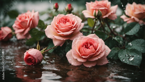  pink rose with water drops ai image 