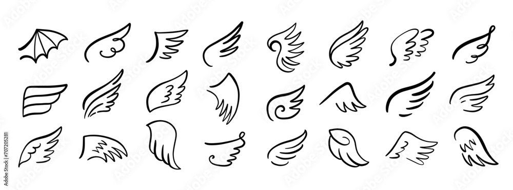 Heraldic Angel wings vintage set. Hand drawn logo - obrazy, fototapety, plakaty 