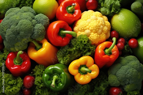 Top view of fresh raw vegetable ingredients background for healthy cooking for salad