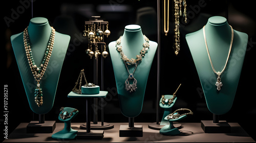 Accessories and Jewelry Sets with Necklaces and Earrings kept in a Boutique Display photo