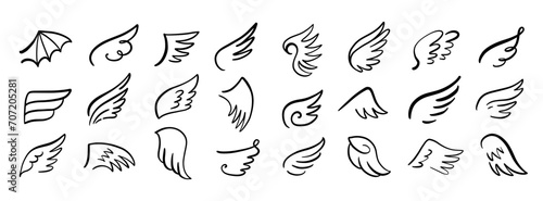 Heraldic Angel wings vintage set. Hand drawn logo