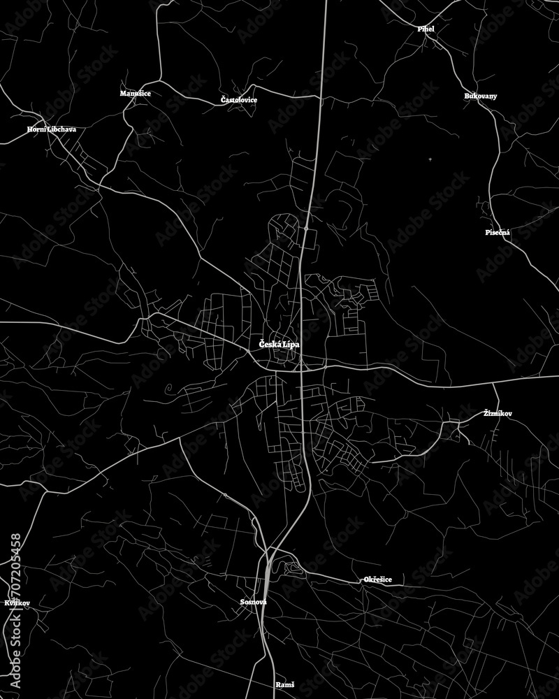 Ceska Lipa Czech Republic Map, Detailed Dark Map of Ceska Lipa Czech Republic