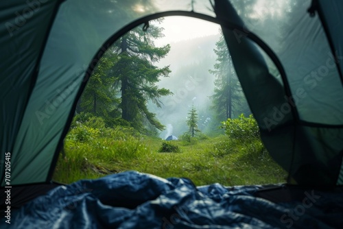 View from inside a tent on mountains landscape. Travel lifestyle concept adventure vacations outdoor