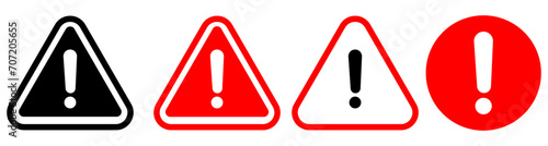 Collection of Warning or Danger signs with an exclamation point isolated on white