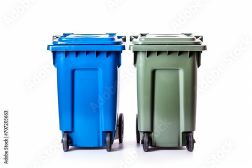 Garbage containers isolated on white background. Concept of garbage and waste separation.