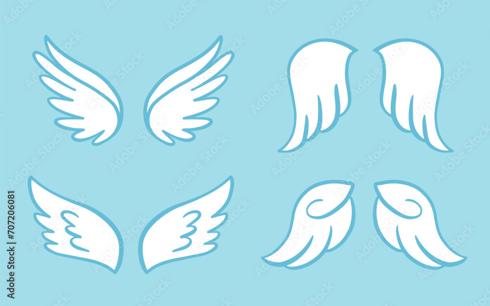 Fototapeta premium Heraldic Angel wings vintage set. Hand drawn logo