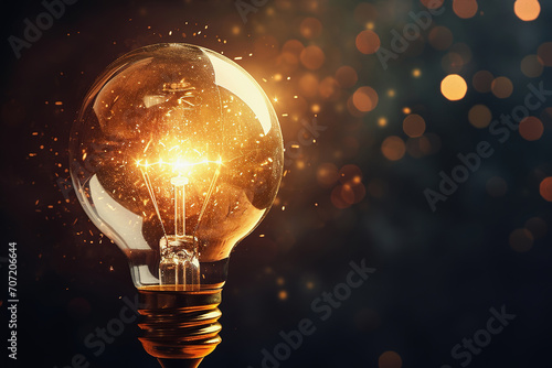 Energy and business ideas concept with glowing light bulb, abstract background, copy space