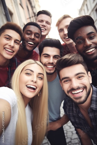 shot of a group of young friends taking selfies together