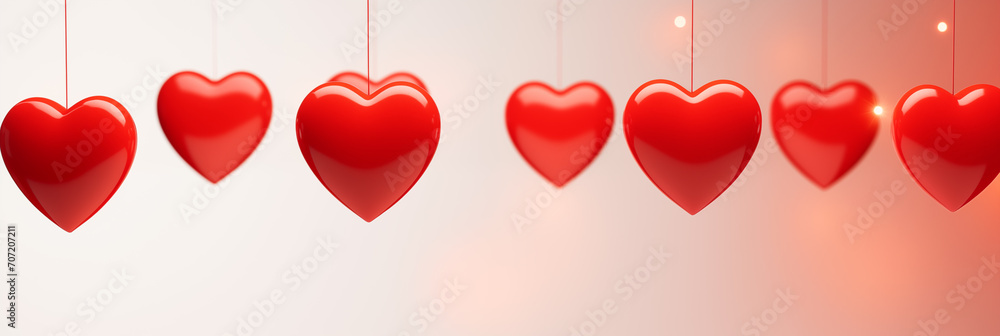 Red hearts on defocused gradient background banner. Valentine's Day. Panoramic web header. Wide screen wallpaper. Red hearts on defocused gradient background banner. Valentine's Day. Panoramic web header. Wide screen wallpaper.