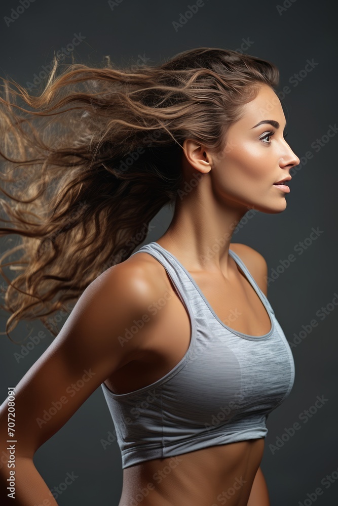 Fototapeta premium Portrait of beautiful woman exercising running and doing fitness exercises. healthy concept