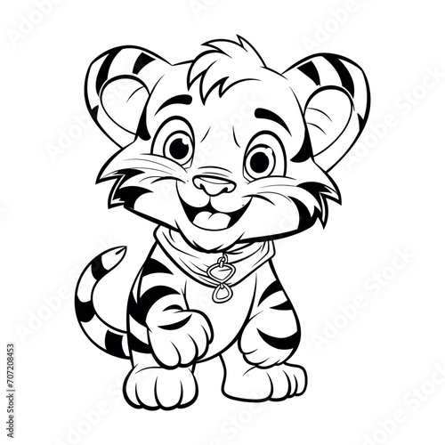 Tiger cartoon coloeing page for kids - coloring book photo