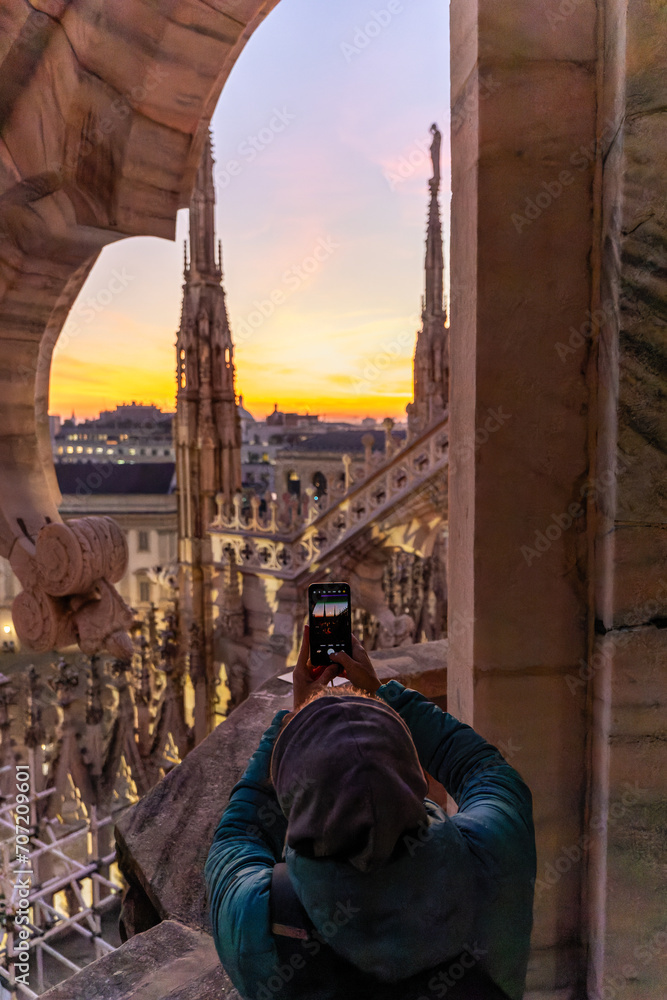Fototapeta premium Beautiful sunset over the Duomo Cathedral in Milan Italy on december 2024