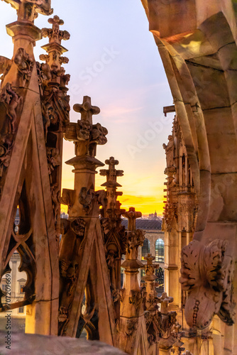 Photography Beautiful sunset over the Duomo Cathedral in Milan Italy on december 2024