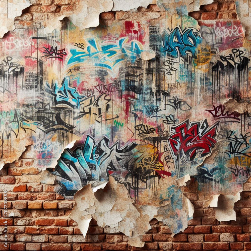 Fototapeta premium Papel de parede de uma velha parede grafitada, corroida pelo tempo
