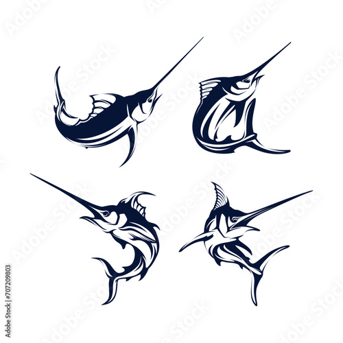 Marlin Fishing tournament logo template vector. Marlin Fish Jumping Illustration Logo design vector