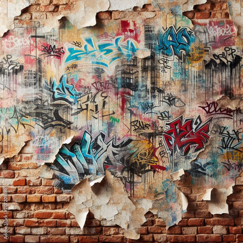 Papel de parede de uma velha parede grafitada  corroida pelo tempo