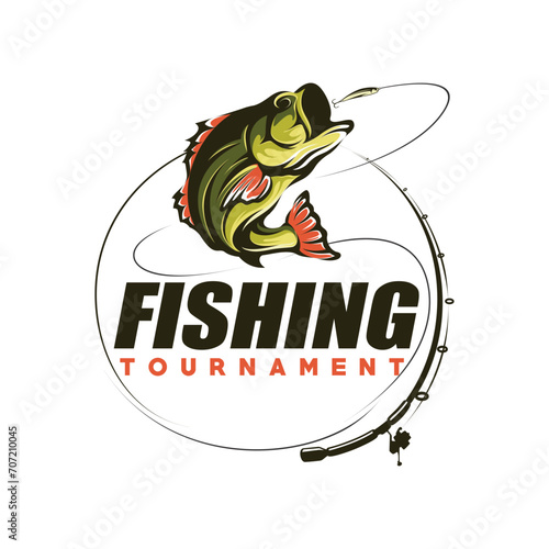 Bass Fishing tournament logo template vector. Bass Fish Jumping Illustration Logo design vector