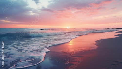 Beautiful calm ocean beach waves sunset photography AI Generated Image