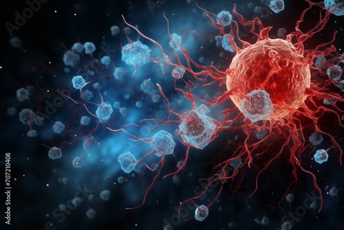 illustration of immune system T cells attacking cancer cells photo
