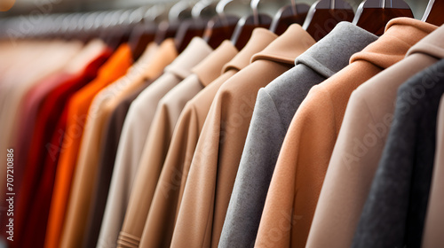 Men's Coats on hangers in a garment store