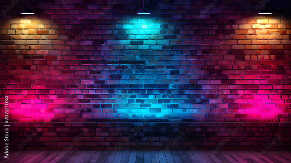 Old brick wall along with neon lights