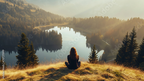 Fotografia Uma pessoa praticando mindfulness em um ambiente ao ar livre enfatizando a conexão entre a natureza mindfulness e bem-estar mental