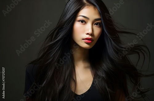 Charming Smiling asian long hair woman. Adult beauty. Generate Ai
