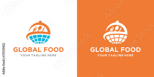 Food world logo, global world food restaurant cafe fork spoon logo icon symbol design
