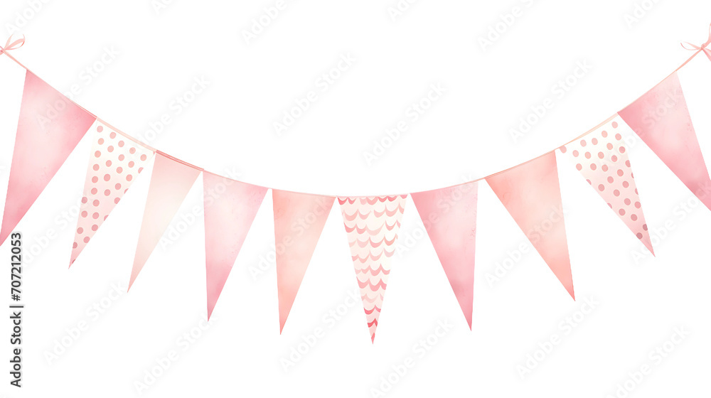 Obraz premium Pink watercolor baby girl shower party pennants chain, garland with flags