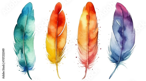Set of bird feathers on transparent background, ai generated © mashimara