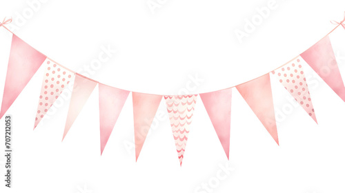 Pink watercolor baby girl shower party pennants chain, garland with flags