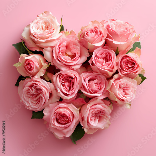 A photo of beautiful pink roses arranged in a heart shape
